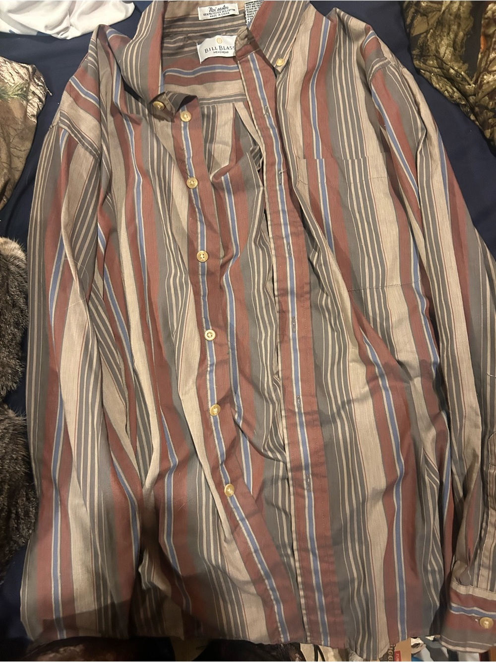 bill blass Brown, Blue & Cream Striped Button-Down Shirt